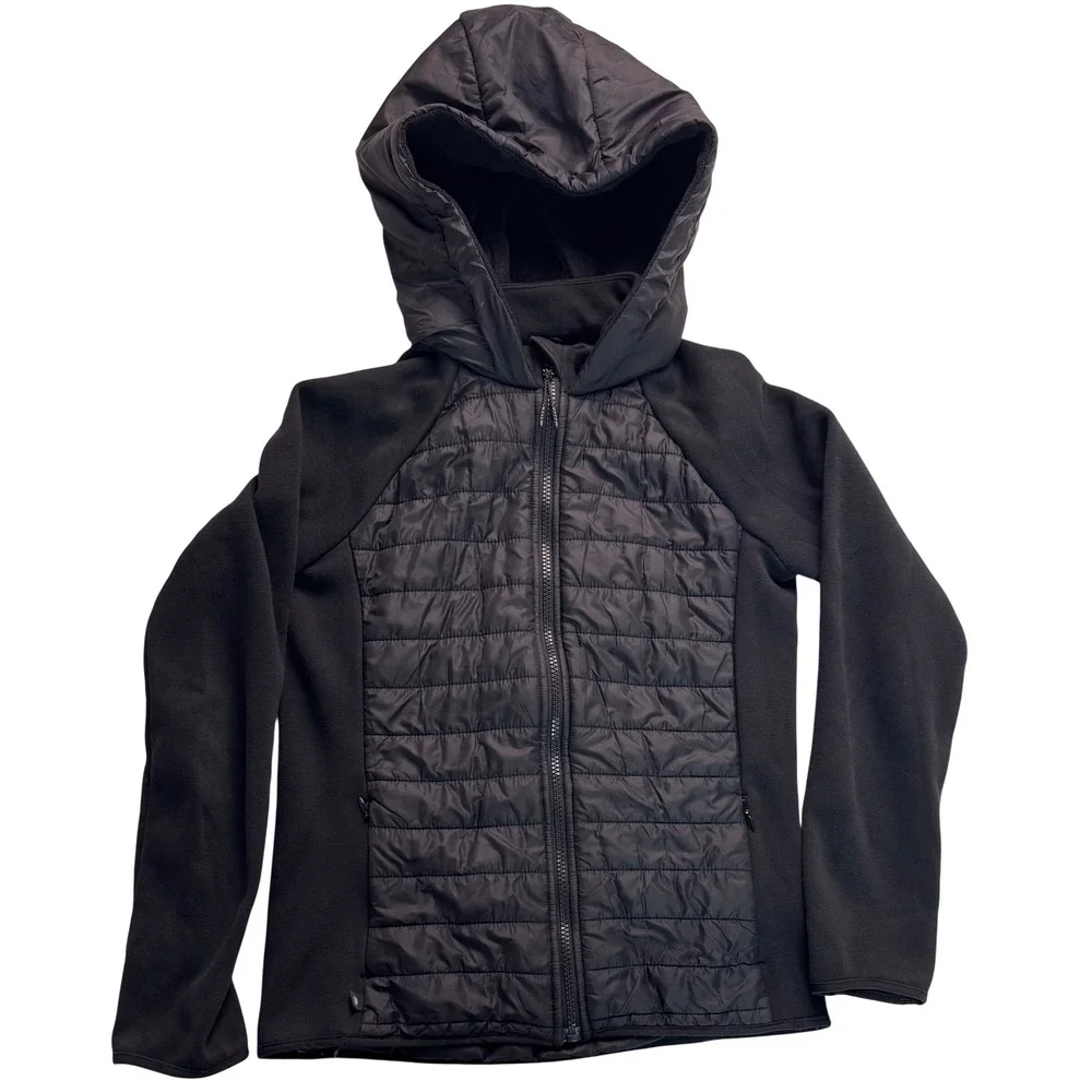 Athleta Girl Black Quilted Fleece Hybrid Hooded Jacket Size L
